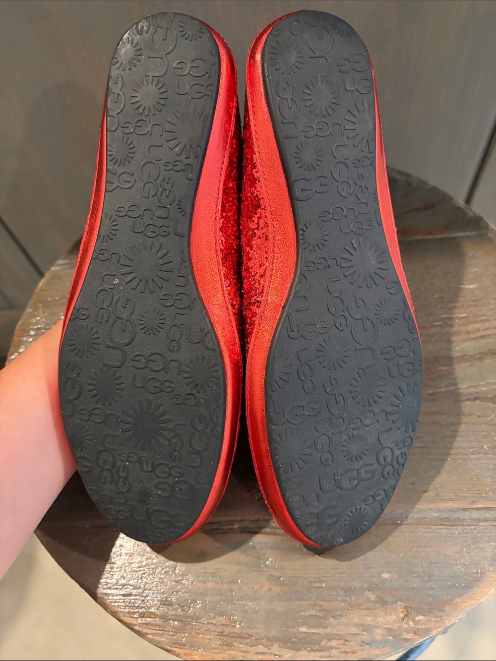 UGG Red Glitter Lined Slip-On Flats - Picture 4 of 6